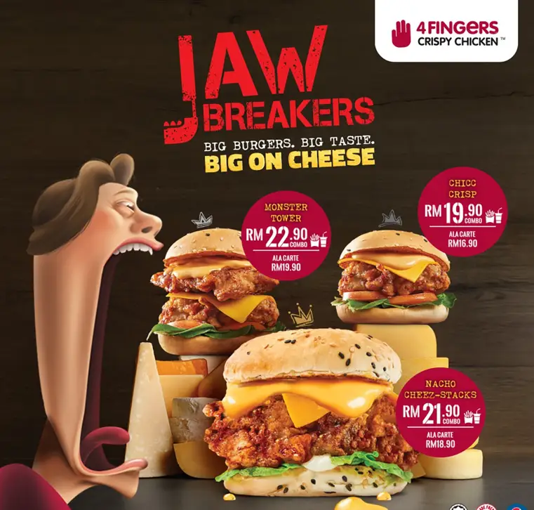 4 FINGERS JAWBREAKERS BIG BURGER MENU