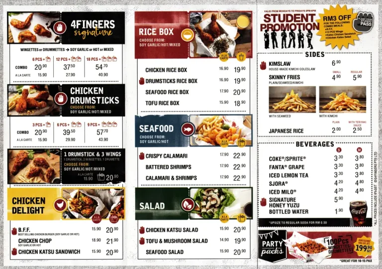 4 Fingers Menu Malaysia & Updated Prices 2024