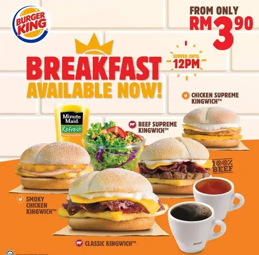 BURGER KING BREAKFAST menu with latest PRICES