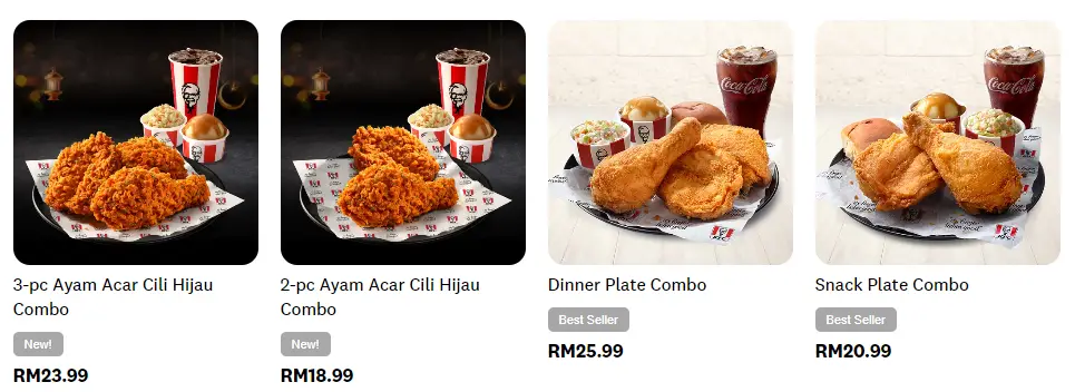 KFC MENU CHICKEN & COMBO WITH PRICES