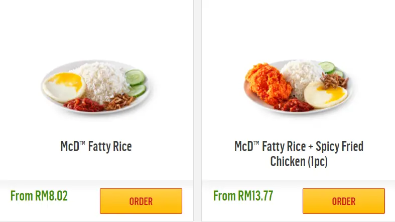 MCDONALD’S MENU FAT RICE & PORRIDGE PRICES