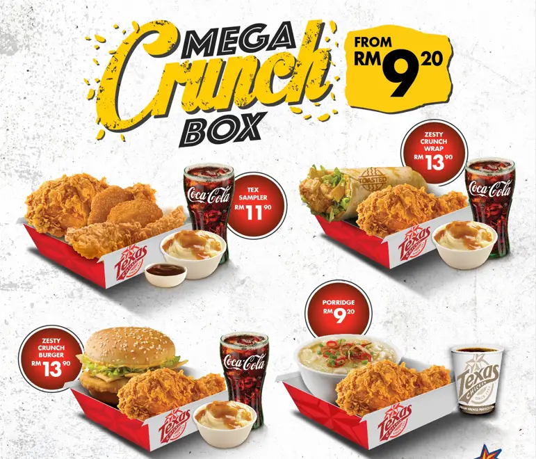 TEXAS CHICKEN CRUNCHY DEALS WITH MENU