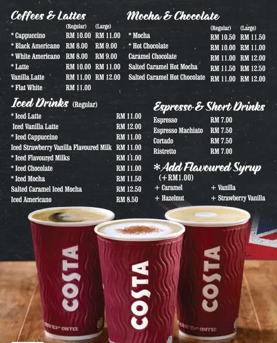 Costa Coffee Menu Malaysia & Updated Prices 2024