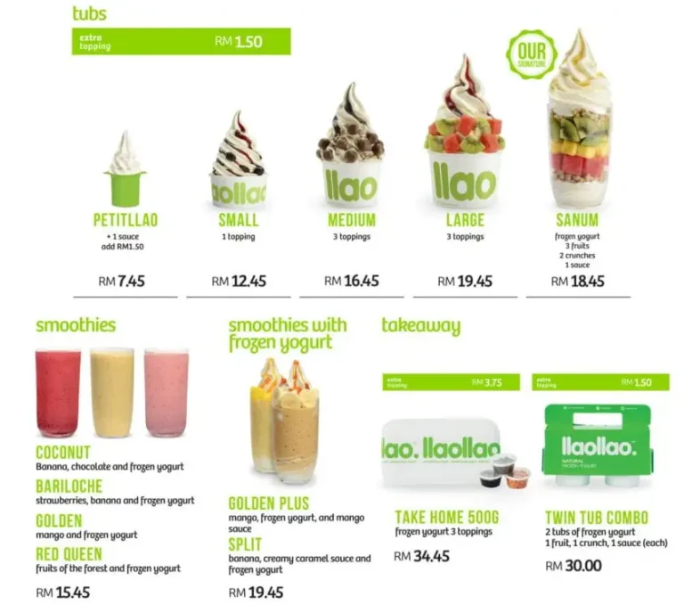 Llaollao Menu Malaysia & Updated Prices 2024