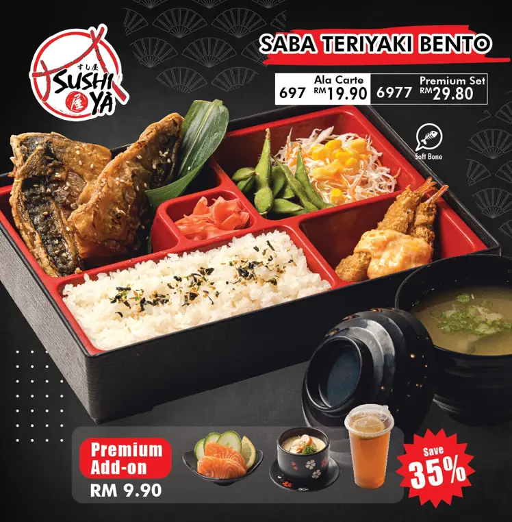 MENU OF BENTO AT SUSHI YA WITH PRICES