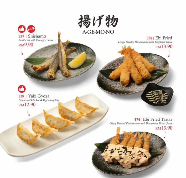 MENU OF SUSHI YA AGEMONO PRICES