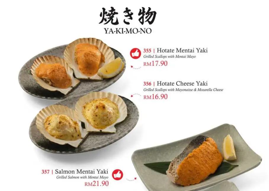 SUSHI YA MENU OF YAKIMONO WITH PRICES