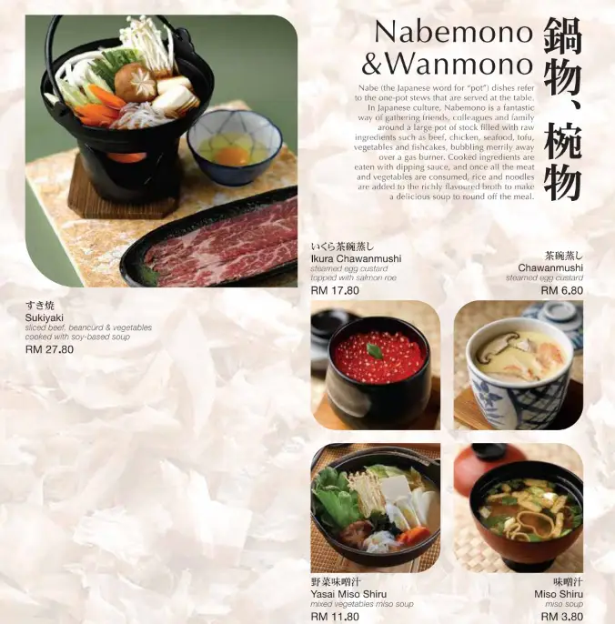 SUSHI ZANMAI NABEMONO & WANMONO WITH PRICES