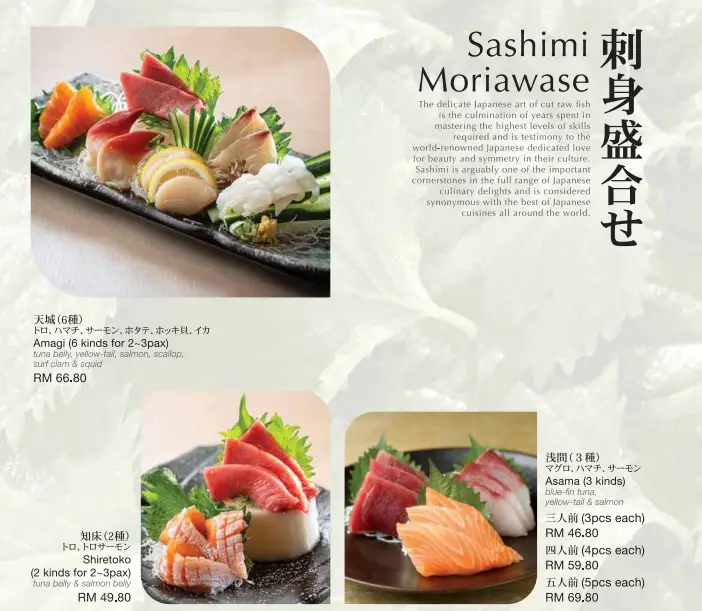 SUSHI ZANMAI SASHIMI MORIAWASE MENU & PRICES