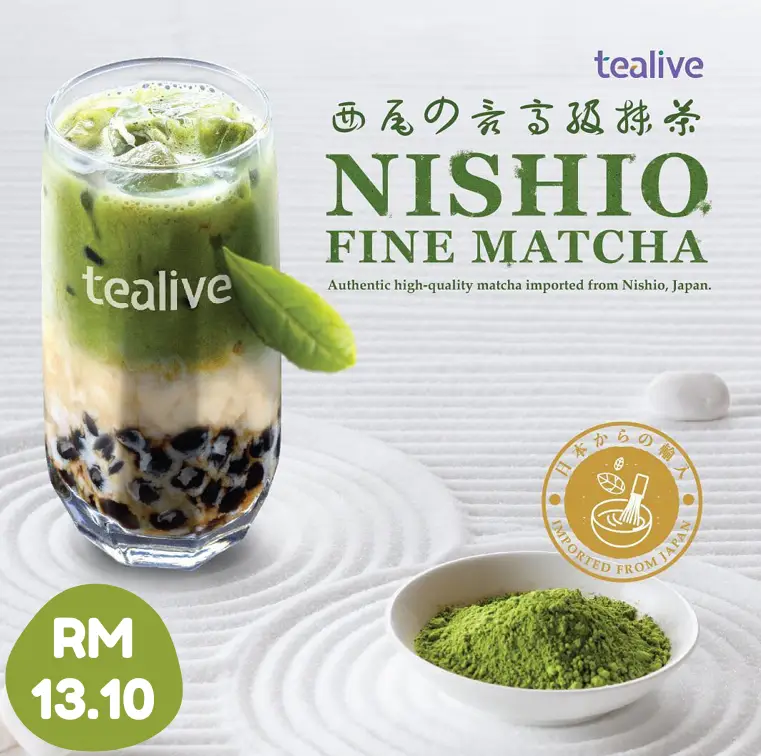 TEALIVE menu NISHIO FINE MATCHA with PRICES