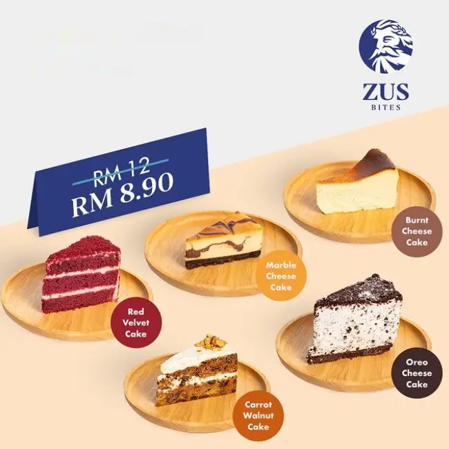 ZUS COFFEE CAKES PRICES & menu with CALORIES