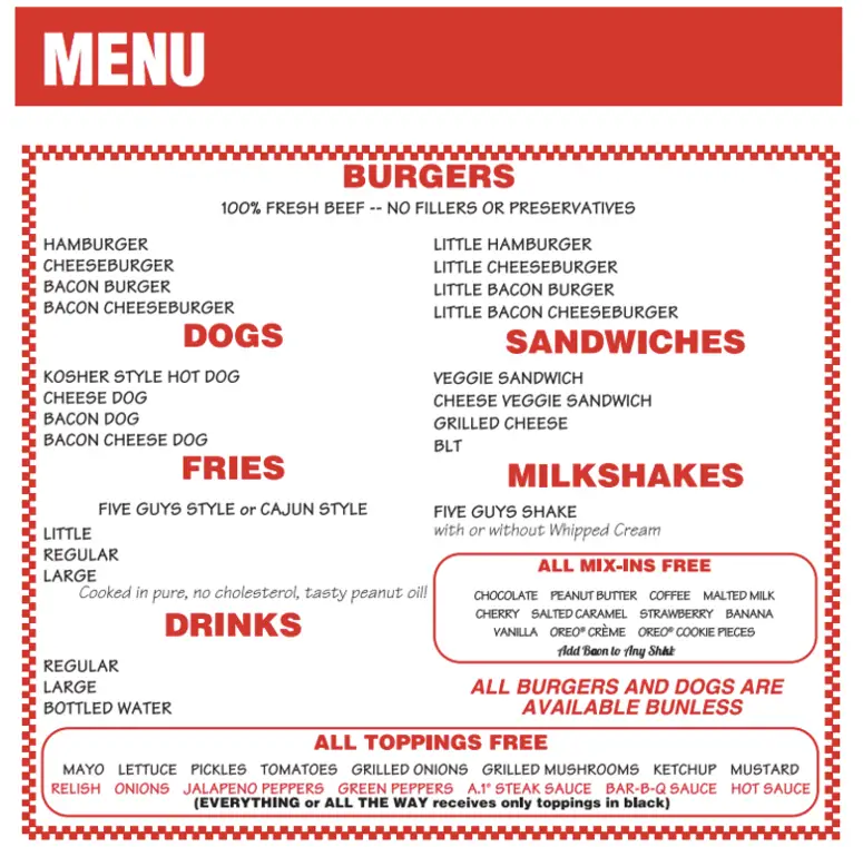 Five Guys Menu Malaysia & Updated Prices 2024