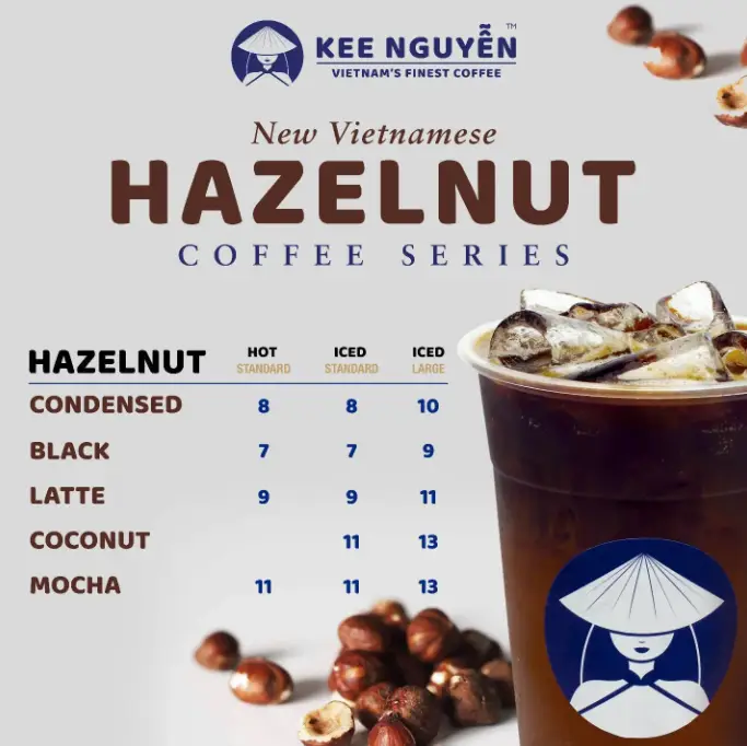 KEE NGUYEN MENU OF HAZELNUT COFFEE SERIES