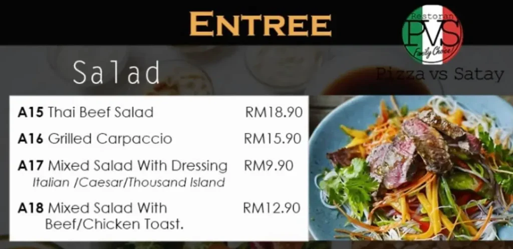 PIZZA VS SATAY SALADS MENU