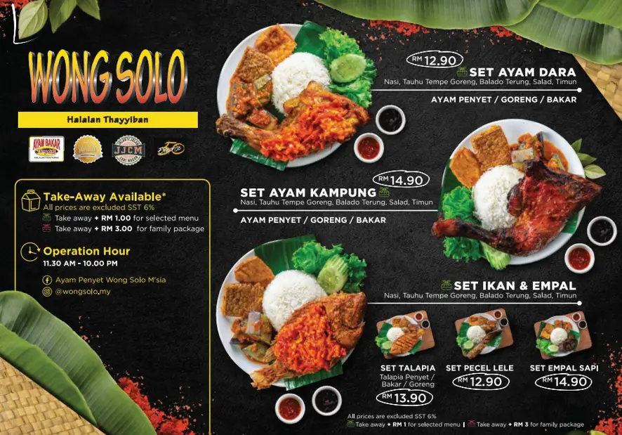 WONG SOLO MENU OF NASI & MIE WITH PRICES