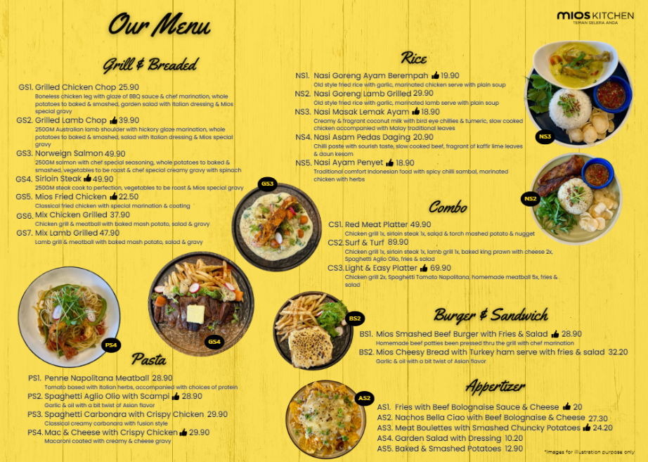 Mios Kitchen Menu Malaysia & Updated Prices 2024