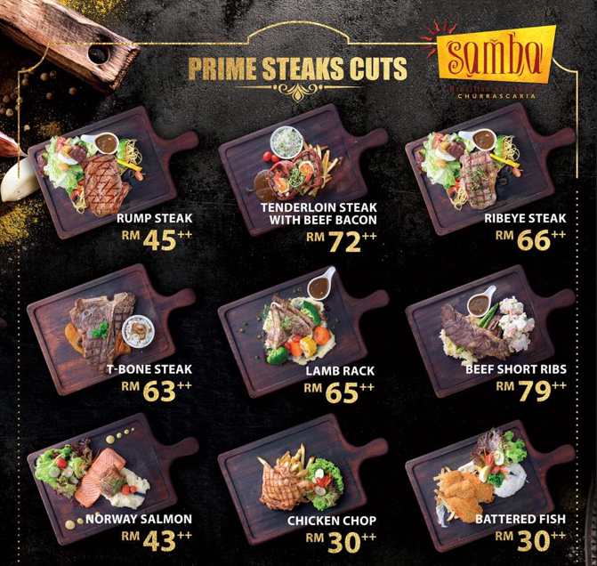 SAMBA PRIME STEAK CUTS MENU WITH PRICES